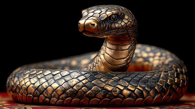 Golden bronze cobra sculpture.