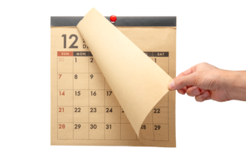 壁掛けの月めくりカレンダー。12月、年末、年の瀬のイメージ