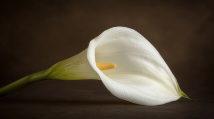 Elegant calla lily blooming on dark background close-up shot artistic soft focus nature's beauty