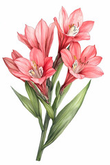 Fototapeta premium Vibrant pink alstroemeria bouquet with lush green leaves