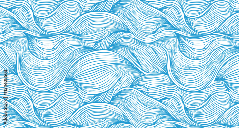 Wall mural seamless wave pattern with thin lines, seamless pattern with blue waves. abstract light blue backgro
