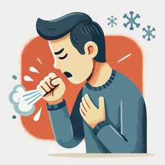 Illustration of a person coughing while covering his mouth with his hand