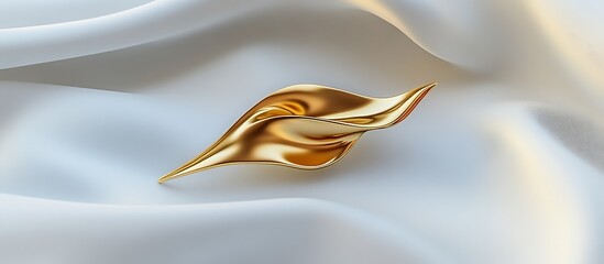 A gold pin shaped into an elegant design, resting on a flawless white background under vibrant, well-lit conditions. contrast, white background, well-lit, sharp, 