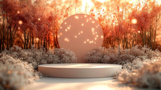 Autumnal scene with round podium.