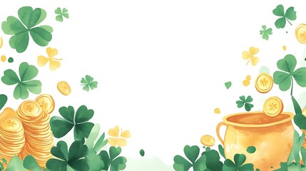 St. Patrick's Day border with gold coins and shamrocks.
