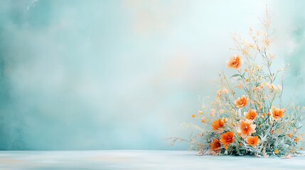 Peach & Teal Floral Background, Spring Blooms - Pastel color palettes
