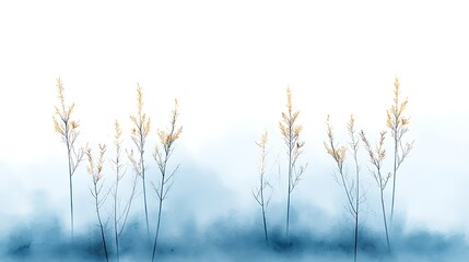 Fototapeta premium Misty Winter Branches, Blue Fog, Plants - Minimalism