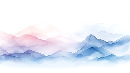 Abstract Watercolor Mountains, Pink Blue - Abstract art