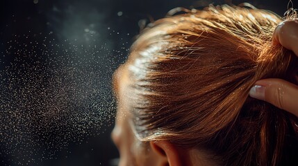 A dynamic action shot of an unmarked spray being applied to hair in a high-end salon environment