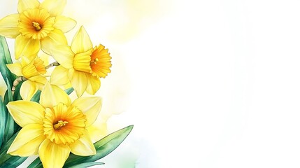 Naklejka premium Watercolor daffodils with copy space.