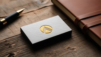 Gold embossed logo on gray business cards