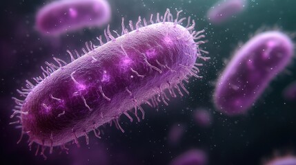 Microscopic view of purple bacteria, detailed 3D rendering.