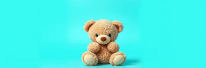 Obraz premium Sorrowful blue teddy bear on teal background, cute, teddy bear, toy