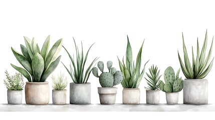 Fototapeta premium Watercolor Succulents & Plants Shelf Decor - Watercolor art