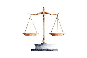 Watercolor Illustration of Law Scales on Marble Base