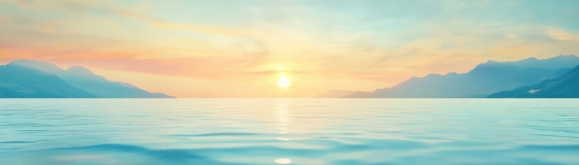 Fototapeta premium Breathtaking sunset over the ocean with majestic mountain silhouettes, a tranquil coastal paradise