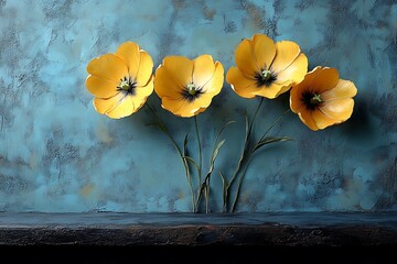 Yellow Flowers Against a Textured Blue Background