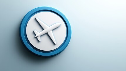 Obraz premium Blue and white airplane button, streamlined flight booking travel management interface
