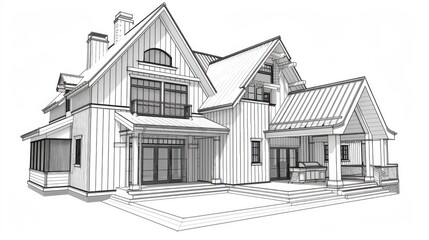 Architectural 3D wireframe, sketch design, vector graphics