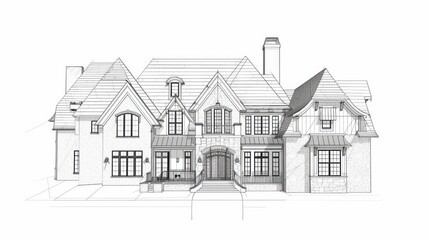 Architectural 3D wireframe, sketch design, vector graphics