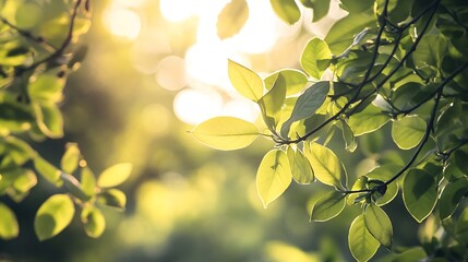Obraz premium Sunlight filtering through leaves. Concept of nature, freshness, and tranquility.