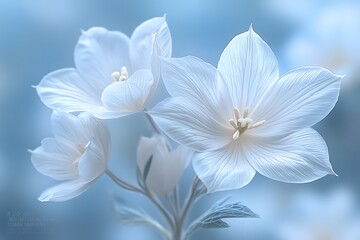 Delicate White Flowers Soft Blue Background