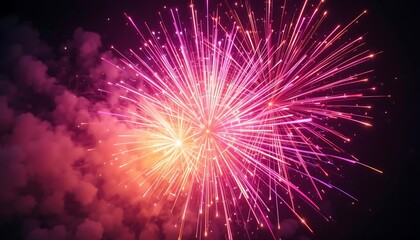 Fototapeta premium Vivid Pink And Orange Fireworks Display At Night
