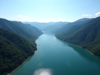 Aerial view of a winding river surrounded