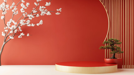 Festival themed red background e-commerce product exhibition booth