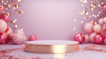 Display Podium on Purple and Golden Background
