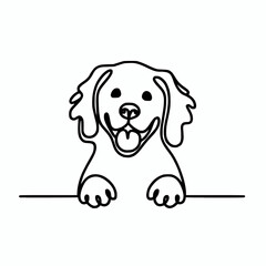 Continuous line illustration of an american water spaniel dog peeking