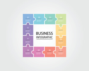 Business Infographic modern design template for banners and infographics for 12 jigsaw square line step 