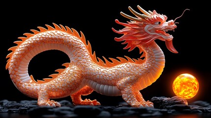 Fototapeta premium Orange dragon figurine with sun.