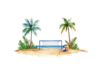 Obraz premium Watercolor Soccer Field at a Beach with Golden Sand