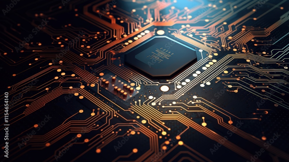 Poster abstract computer circuit background with glowing elements and detailed connections for technology a