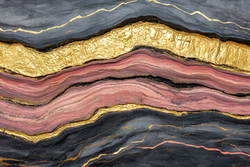 Abstract geode with gold and pink layers in natural marble texture
