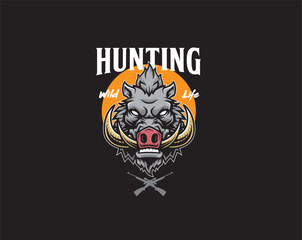 Hunting wild boar illustration