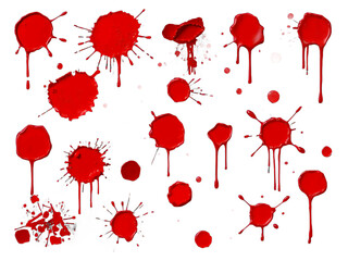 abstract red color splash set isolated on white background. Red paint splashes on PNG transparent background 
