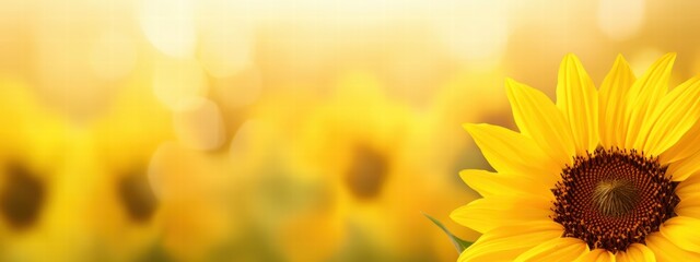 Obraz premium Bright Sunflower Blooms in a Serene Garden with Glowing Sunlight and Soft Focus Background for Nature Lovers and Garden Enthusiasts