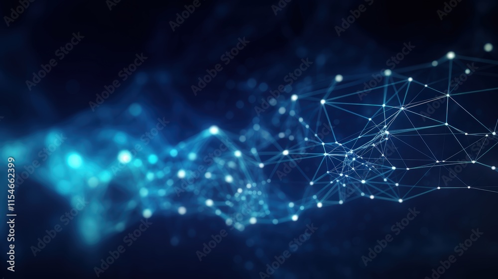 Poster abstract blue background with illuminated lines and nodes creating a futuristic digital network desi