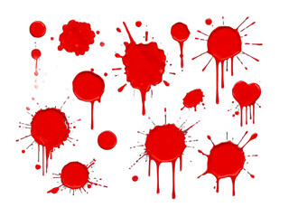 abstract red color splash set isolated on white background. Red paint splashes on PNG transparent background 