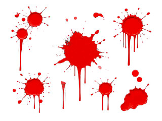 abstract red color splash set isolated on white background. Red paint splashes on PNG transparent background 