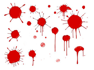 abstract red color splash set isolated on white background. Red paint splashes on PNG transparent background 
