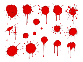 abstract red color splash set isolated on white background. Red paint splashes on PNG transparent background 