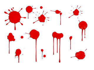 abstract red color splash set isolated on white background. Red paint splashes on PNG transparent background 