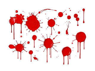 abstract red color splash set isolated on white background. Red paint splashes on PNG transparent background 