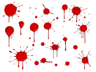 abstract red color splash set isolated on white background. Red paint splashes on PNG transparent background 