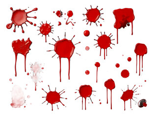 abstract red color splash set isolated on white background. Red paint splashes on PNG transparent background 