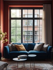 Fototapeta premium Modern Living Room Interior Design With Blue Sofa