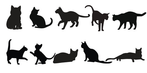 Hand drawn Cats silhouette Vector illustration 